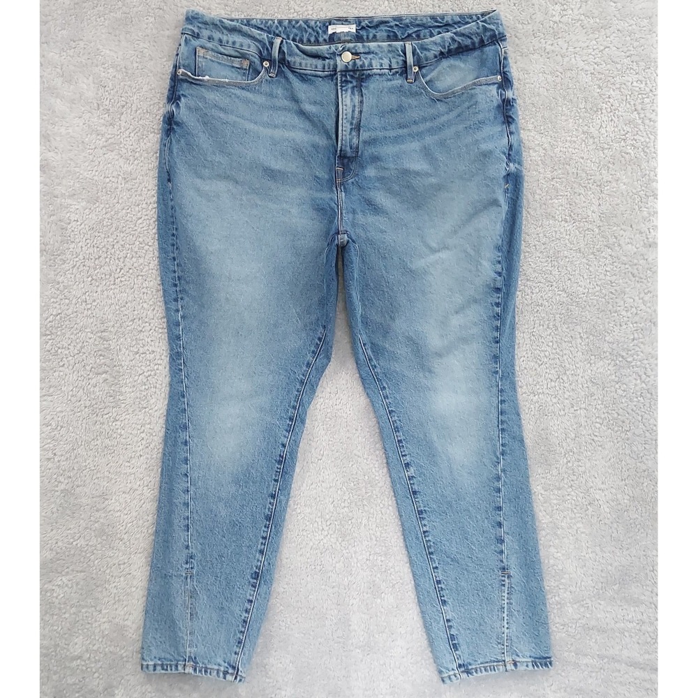 Good American Jeans Women's 18 Blue Medium Wash Front Slit Ankle Stretch